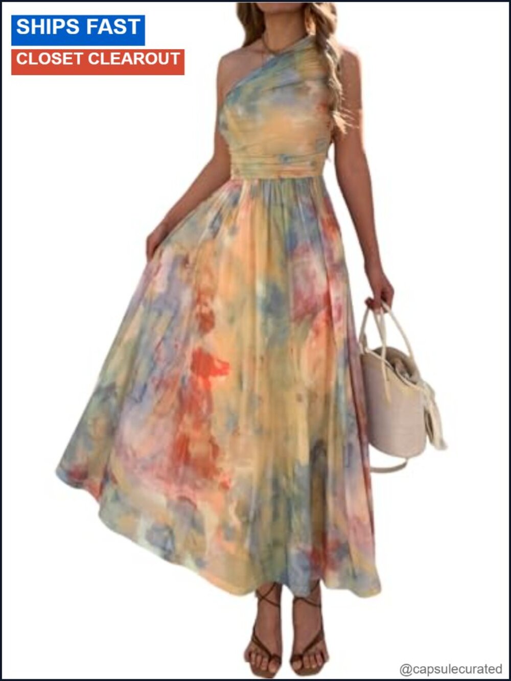 One Shoulder Floral Maxi Dress Women Wedding Guest A-Line Sleeveless